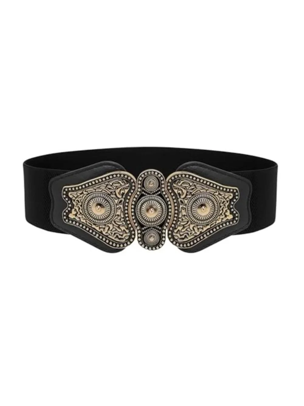 Women's Black Butterfly Wide Elastic Stretch Vintage Antique Retro Buckle Belt